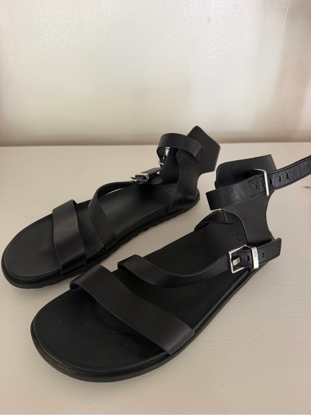 UGG Black Leather Strappy Sandals Size 7.5